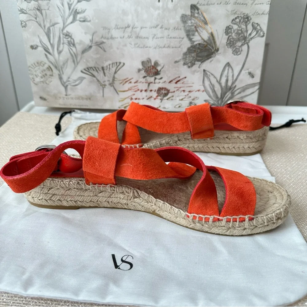 Via Spiga Gia Orange Suede Espadrille Sandals with Strappy Design Size 9